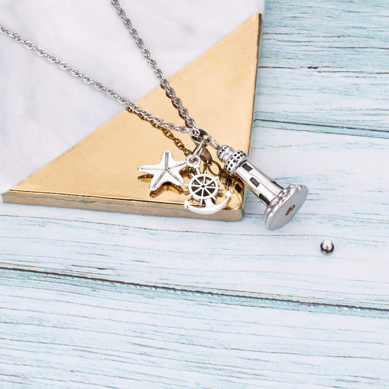 [Australia] - Gredstar Lighthouse Urn Necklace for Ashes Memorial Keepsake Pendant with Starfish Charms Cremation Jewelry 