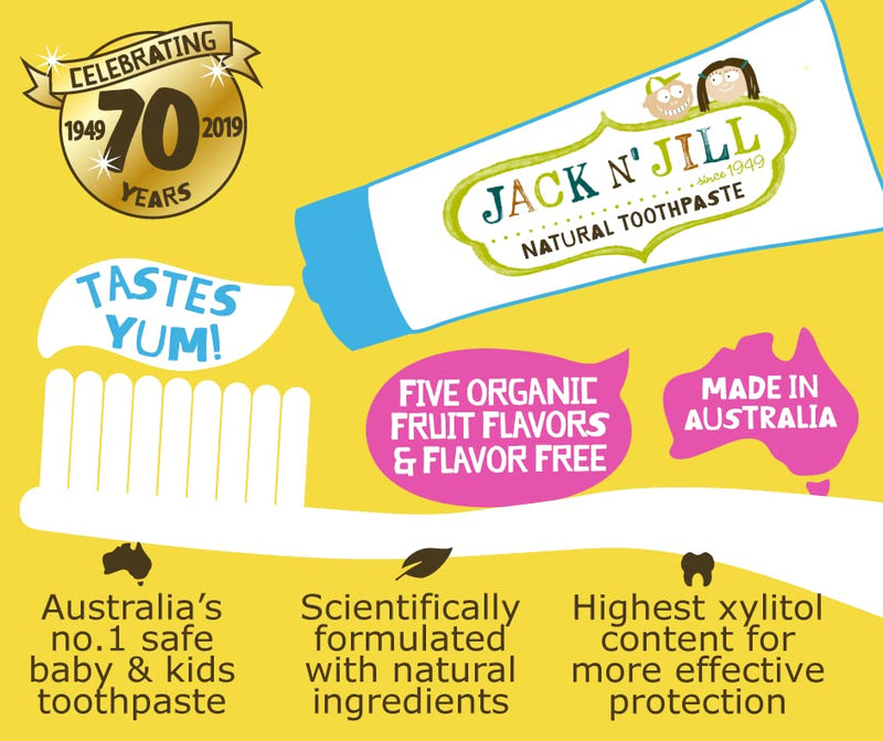 [Australia] - Jack N' Jill Kids Natural Toothpaste, Made with Natural Ingredients, Helps Soothe Gums & Fight Tooth Decay, Suitable from 6 Months+ - Bubblegum Flavour 1 x 50g 