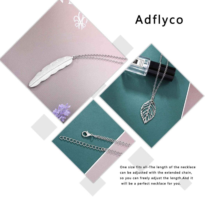 [Australia] - Adflyco Boho Layered Feather Necklace Silver Leaf Pendant Necklaces Chain Jewelry Adjustable for Women and Girls 