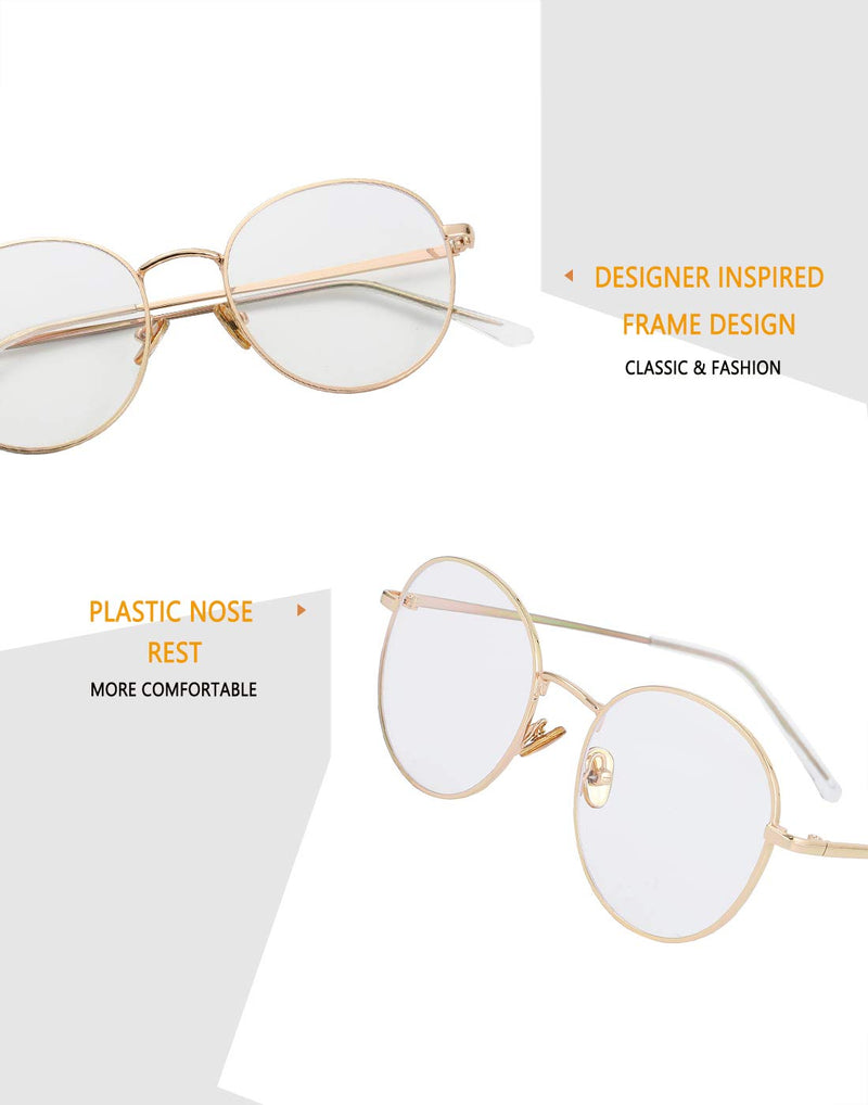 [Australia] - Blue Light Blocking Glasses for Women Men Stylish Round Metal Frame Clear Lens Eyeglasses A2 Gold 50 Millimeters 