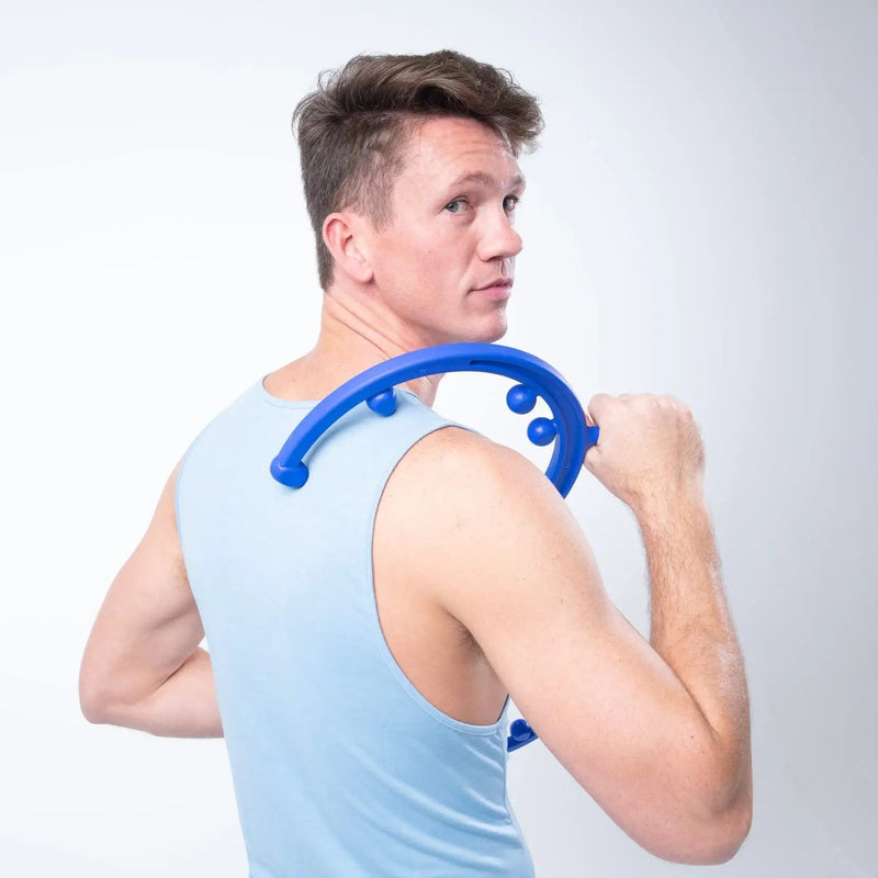 [Australia] - Body Back Buddy Classic - Trigger Point Massage Tool, Neck and Back Massager Handheld, Manual Self Massager, Massage Cane, Muscle Knot Remover with Instructions (Blue Marbled) Blue Marbled 