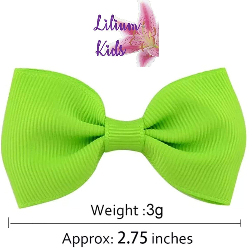 [Australia] - Hair Bows Clips Slides Grips 2.7" inch Solid Vibrant Colour Small Straight Hairbows 10 Pack Apple Green 