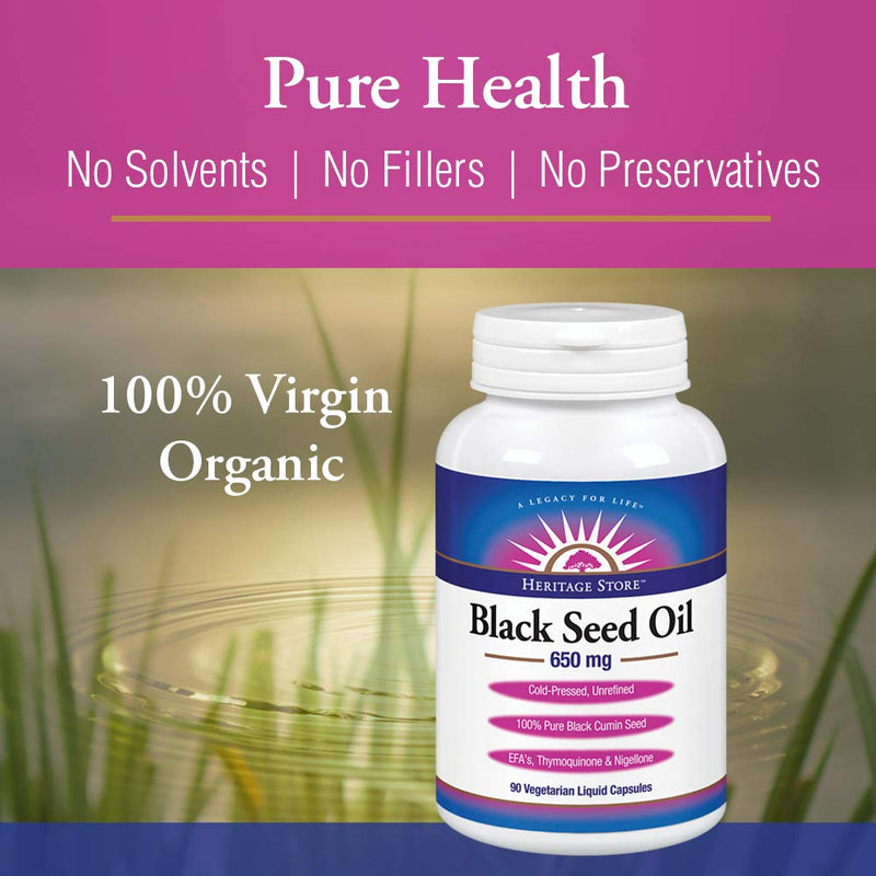[Australia] - Heritage Store Black Seed Oil 650 Mg, 90 Count | 60 Day Money Back Guarantee 