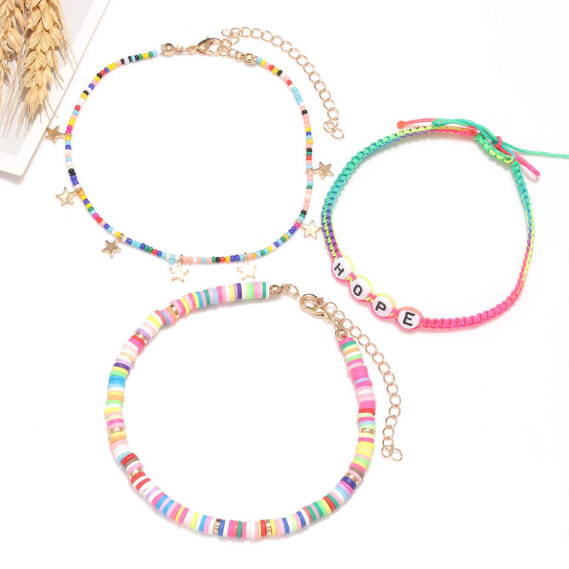 [Australia] - XOCARTIGE Heishi Bead Anklets for Women Rainbow Seed Bead African Vinyl Disc Beads Ankle Bracelets Letter Love Hope Anklets Delicate Summer Beach Star Anklets Set for Girls Style B -- HOPE 