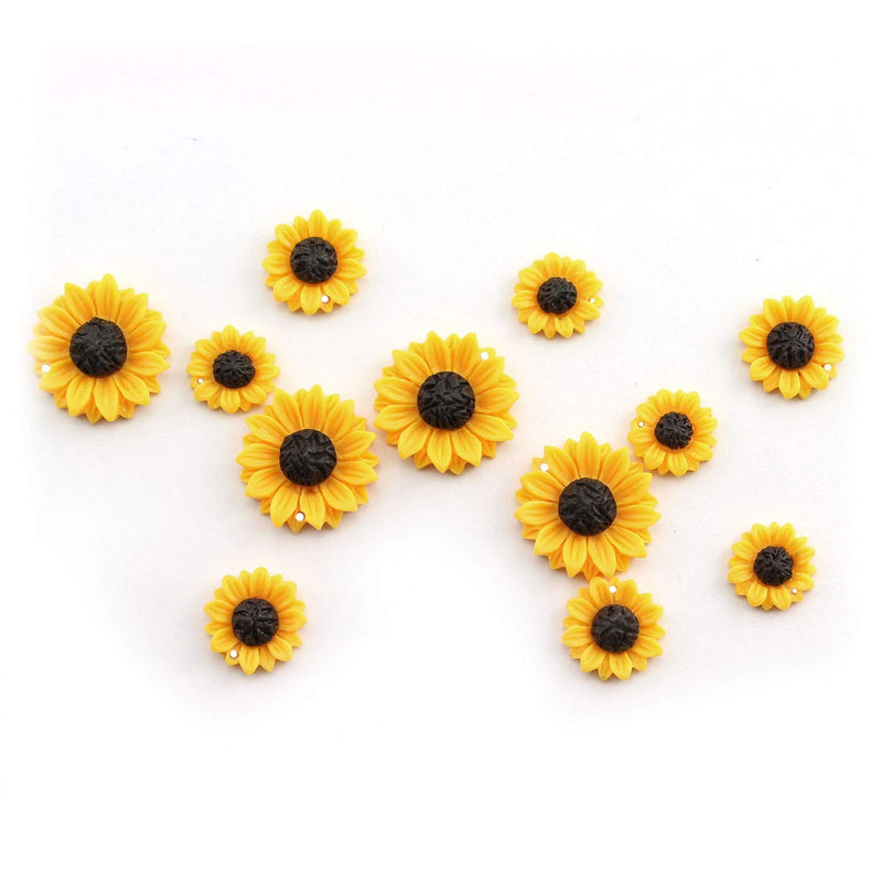 [Australia] - NX Garden 12PCS Yellow Sunflower Girasoles Daisy Flowers Resin Flatback Cabochon with Hole for Necklace Earrings Ring Bracelet Handmade DYD 3 Size 