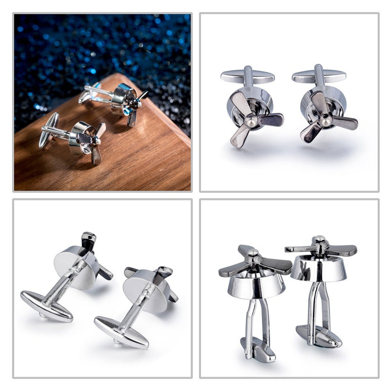 [Australia] - BagTu Propeller Cufflinks Set, Airplane Propeller Set, 2pcs Plane Aircraft Fan Blade Cufflinks with Gift Box and 1pc Greeting Card 