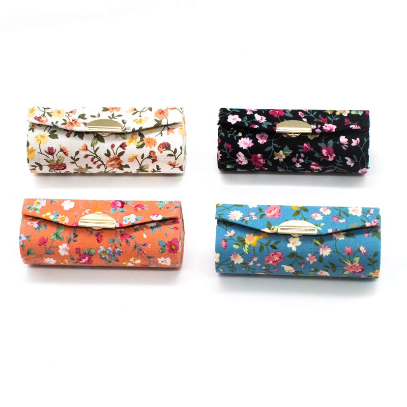 [Australia] - AUEAR, 4 Pcs Women Floral Lipstick Case with Mirror Lipstick Holder for Purse Travel Makeup Storage Organizer (Small Flower Pattern) Small Flower Pattern 