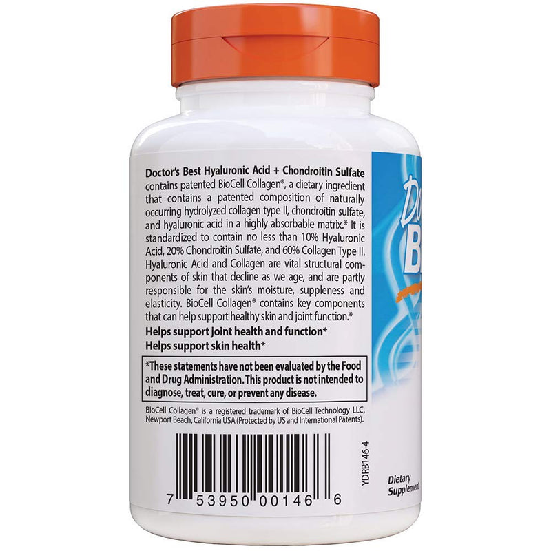 [Australia] - Doctor's Best Hyaluronic Acid with Chondroitin Sulfate, Non-GMO, Gluten Free, Soy Free, Joint Support, 60 Caps 