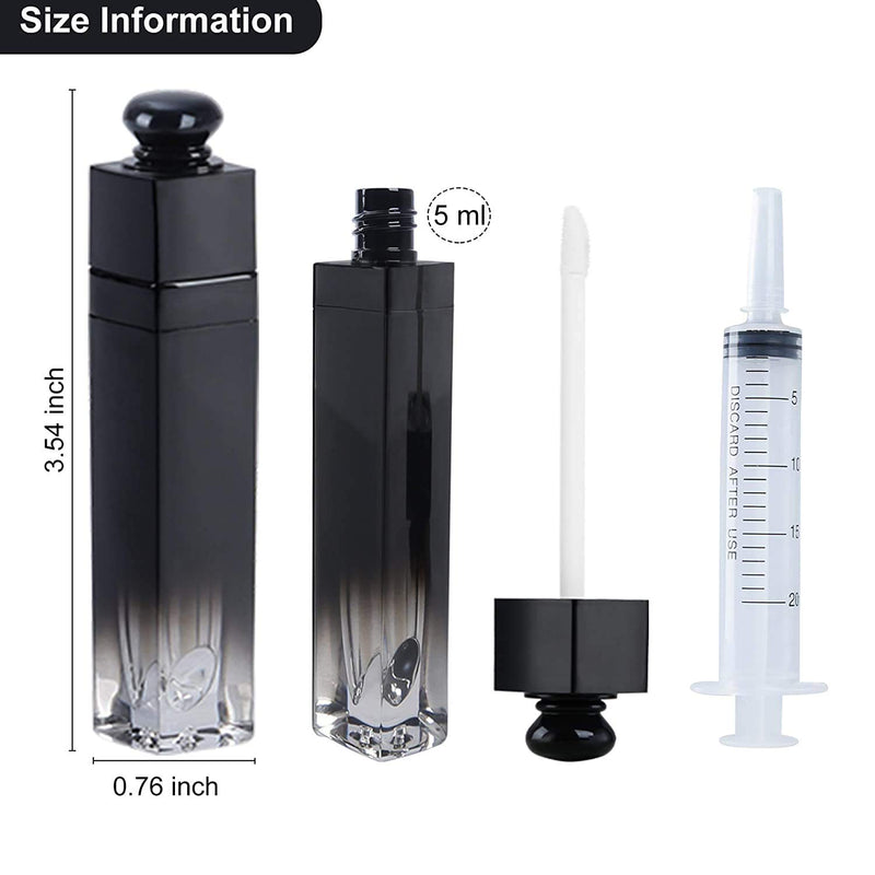[Australia] - ROHSCE 10 PCS 5ml Square Lip Gloss Tubes with Wand Empty,Refillable Gradient Black Lip Gloss Containers with clear lip syringe label sticker（black） 