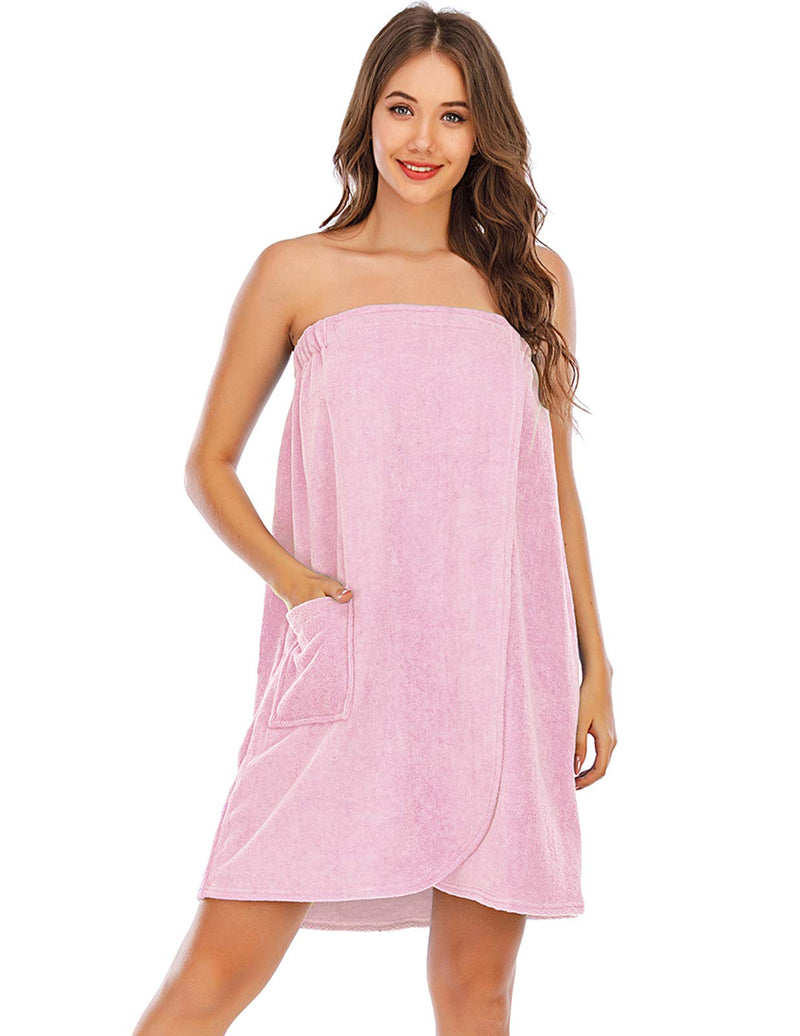 [Australia] - Veseacky Women Bath Wrap Towel for Shower with Pocket Adjustable Robe & Facial Headband S-XL Bb-sunny Pink Large 