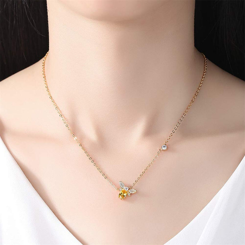 [Australia] - AILUOR Tiny Cute Gold Bee Necklace, Fashion Charm Topaz Crystal Rhinestone Honeybee Bumble Bee Pendant Jewelry Women Girl Gifts 