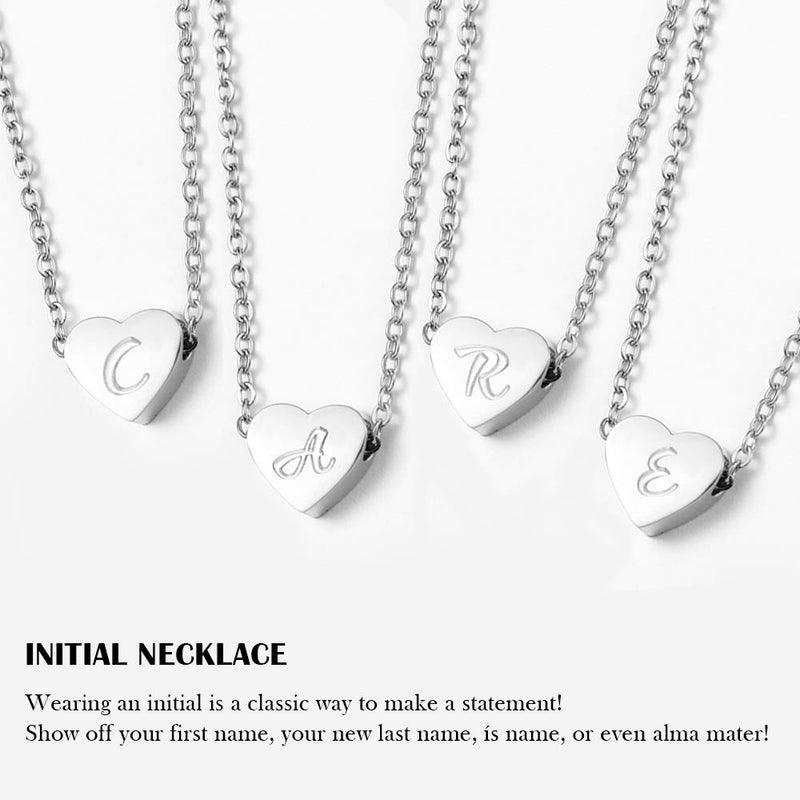 [Australia] - Lanqueen Silver Initial Heart Necklace Dainty Heart Pendant Necklaces Tiny Letters Charm Jewelry for Women Girls Adjustable Chain 18"+2" Silver-M-Make a difference in your life 