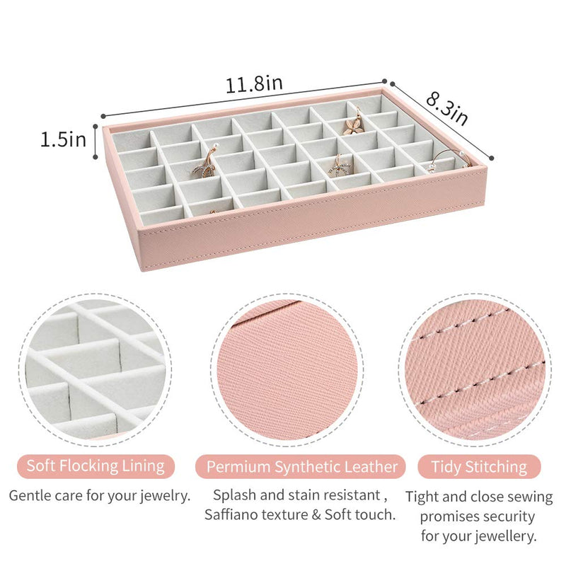 [Australia] - VEE&Co. Upgraded Stackable Jewelry Tray Organizer, 35 Grids High-Capacity Jewelry Storage Display Tray for Drawer, Earring Necklace Bracelet Ring Organizer (Pink) 35-compartment Tray Pink 