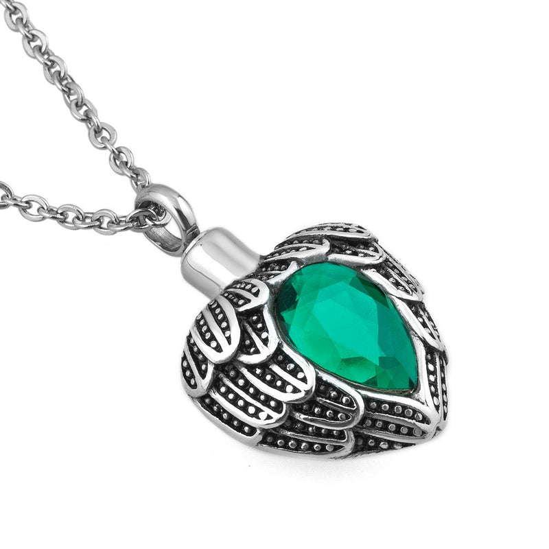 [Australia] - LilyJewelry Angel Wings Heart Urn Necklace for Ashes Keepsake Memorial Cremation Pendant Green 