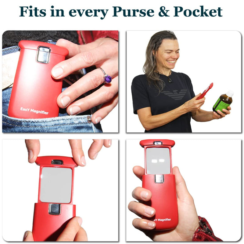 [Australia] - Pocket Magnifying Glass 3X an Elderly Assistant Product for Seniors; Helpful 50th 60th 70th Birthday Gift Set for Women and Men, Mom and Dad (Sedona RED) Sedona Red 