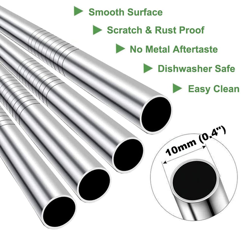 [Australia] - Stainless Steel Smoothie Straws, 0.4'' Extra Wide Reusable Metal Drinking Straws for Milkshake, Boba, Smoothie, Beverage, Set of 4 with 1 Cleaning Brush 