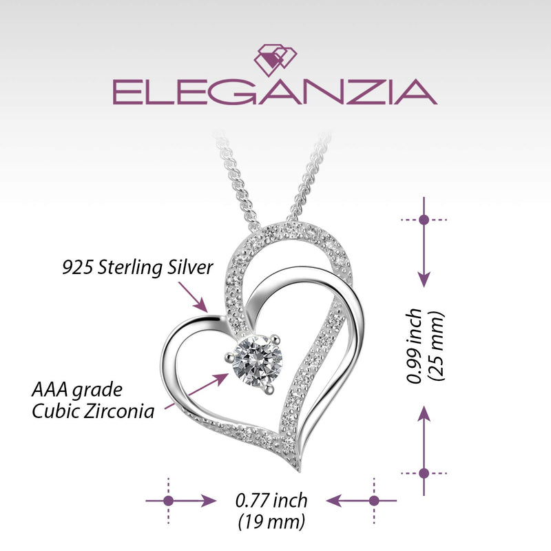 [Australia] - ELEGANZIA Sterling Silver Heart Necklaces for Women Girls, Eternity Love Jewelry for Mom Girlfriend Wife Friends with Sparkling Round Cubic Zirconia 