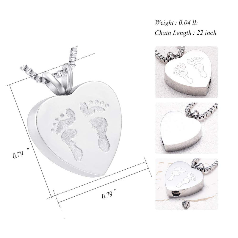 [Australia] - XSMZB Always in My Heart Baby Feet Ashes Keepsake Urn Pendant Necklace Cremation Urns Memorial Jewelry Silver 