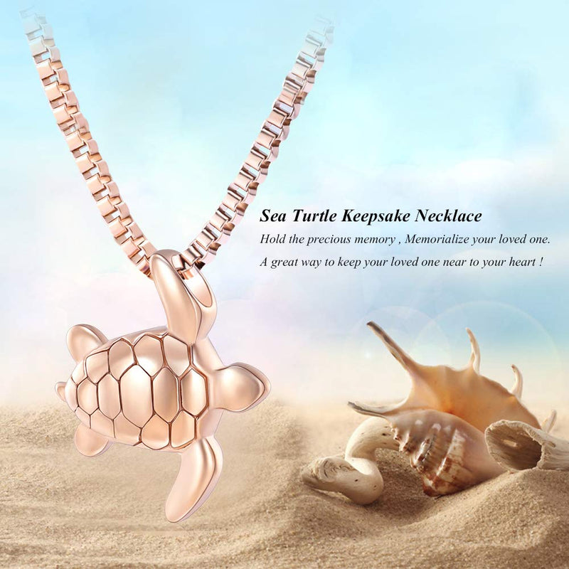[Australia] - XSMZB Sea Turtle Cremation Jewelry for Ashes Stainless Steel Keepsake Memorial Urn Pendant Necklace for Pet/Human Rose Gold 
