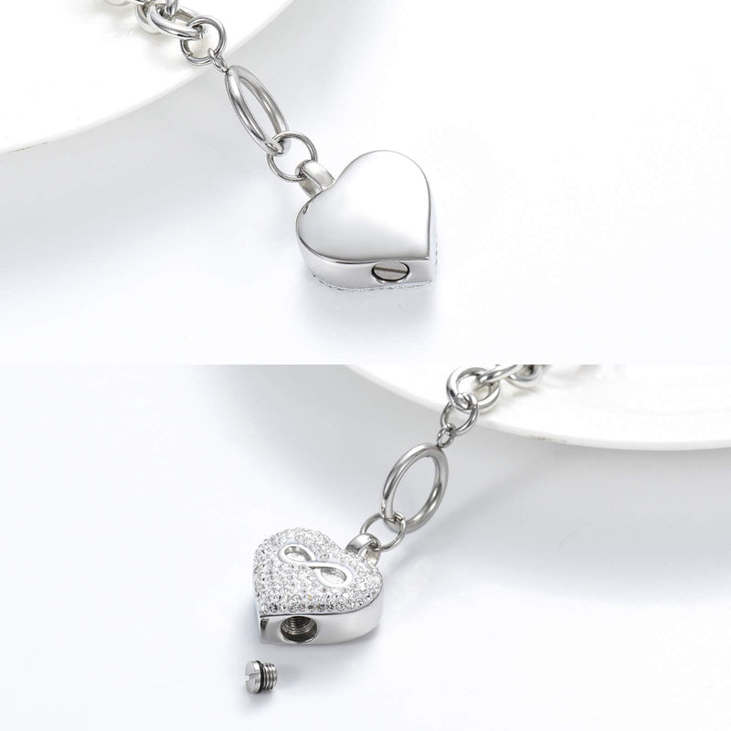 [Australia] - zeqingjw Cremation Bracelet for Ashes Stainless Steel - Infinity Heart Urn Bangles for Pet/Human Ashes - Memorial Keepsake Ash Jewelry Silver 