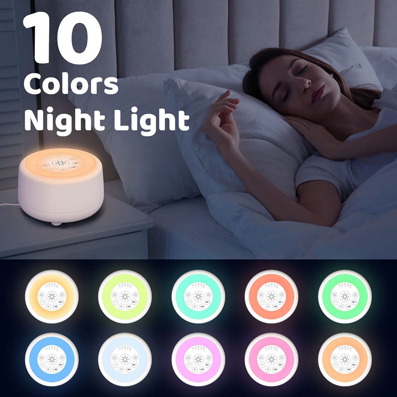 [Australia] - Sleepbox Sound White Noise Machine with 25 Soothing Sounds and 10 Colors Warm Night Light 4 Brightness Levels 32 Volume Levels 5 Timer and Memory Function for Baby Kids Adults Seniors Sleeping (White) 