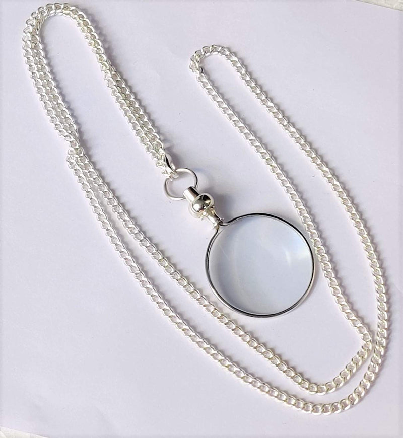 [Australia] - Castle Instruments Silver Coated Magnifying Glass, Optical Magnifier Lens with A Beautiful Necklace Chain Monocle for Library Reading Fine Print Zooming Increase Vision Jewelry () 
