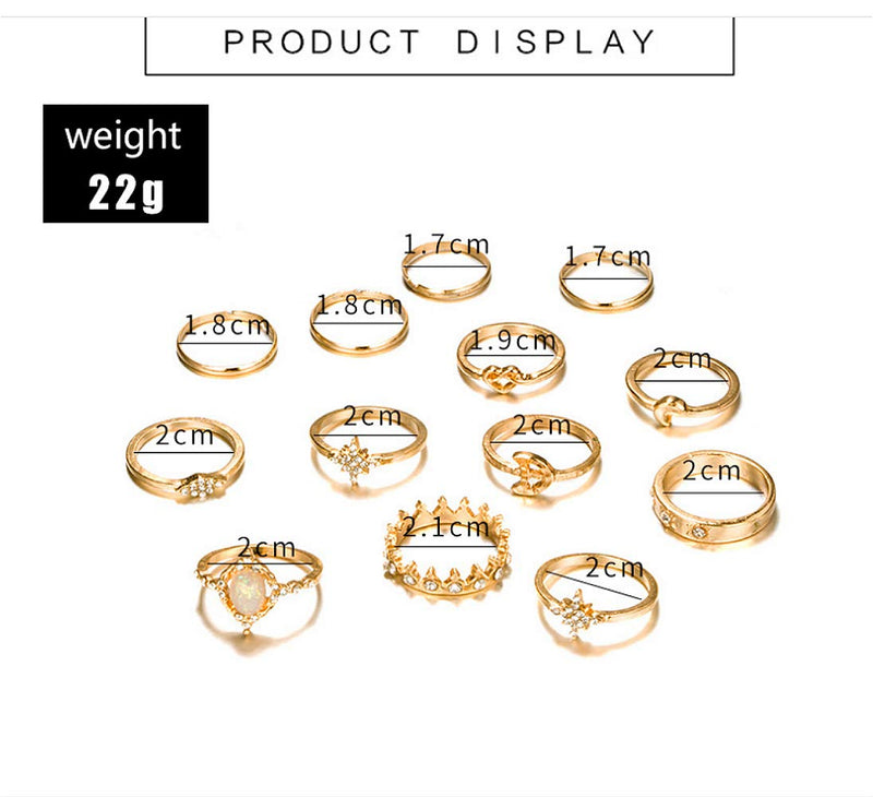 [Australia] - Sither 13 Pcs Women Rings Set Knuckle Rings Gold Bohemian Rings for Girls Vintage Gem Crystal Rings Joint Knot Ring Sets for Teens Party Daily Fesvital Jewelry Gift(style3) 