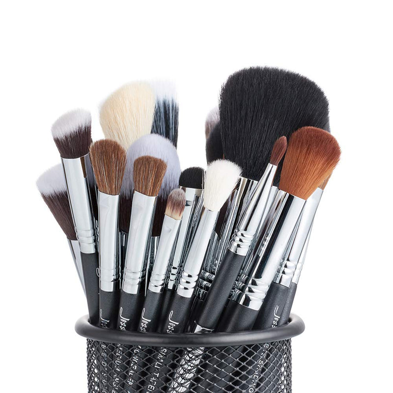 [Australia] - Jessup 27 pcs Pro Set Makeup Brushes Professional Foundation Eye Shadow Lipstick Face Power Liquid Cream Fiber Hair Handmade Brush Tools Black/Silver T133 