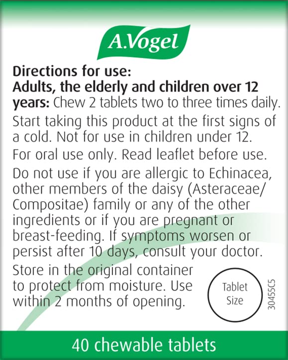 [Australia] - A.Vogel Echinaforce Chewable Cold & Flu Tablets | Relieve Cold & Flu Symptoms | Extracts of Fresh Echinacea | 40 Tablets 40 Count (Pack of 1) 