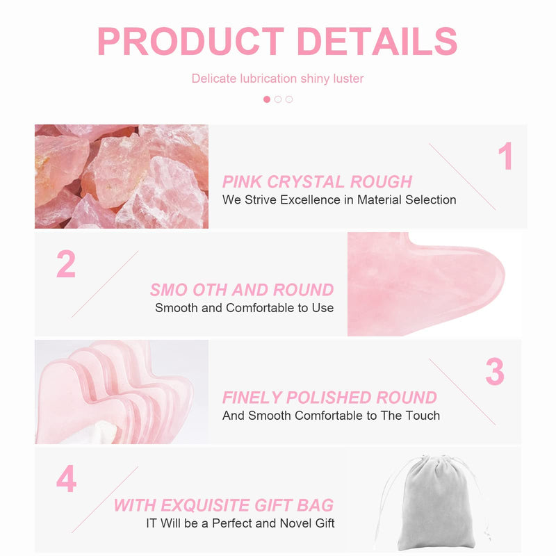 [Australia] - Bounabay Rose Quartz Gua Sha Massage Tool with Gift Bag, Top Sheerness Natural Jade Massage Stone for Facial Body Skincare, SPA Acupuncture Therapy Trigger Point Treatment Caring Pink Heart Shape 