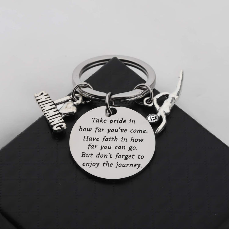 [Australia] - FUSTMW Swim Keychain I Love Swimming Lover Gift Take Pride in How Far You Have Come Swim Team Inspirational Gift Swimming Jewelry for Swimmers silver 
