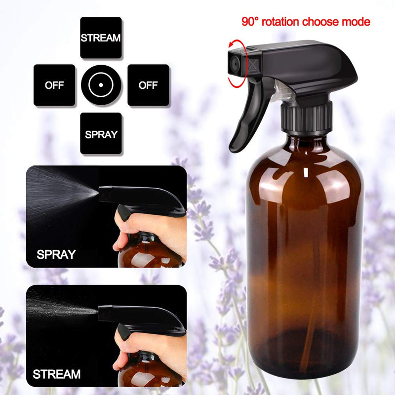 [Australia] - Glass Spray Bottle, Bontip Amber Glass Spray Bottle Set & Accessories for Non-toxic Window Cleaners Aromatherapy Facial hydration Watering Flowers Hair Care (2 Pack/16oz) (Amber) 