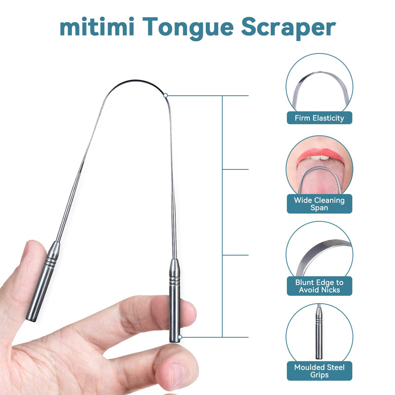 [Australia] - Mitimi Tongue Scraper 2 Pack, 100% Stainless Steel Tongue Cleaner Prevent Bad Breath, Oral Care Tongue Brush with Travel Case, Suitable for Adults and Kids 