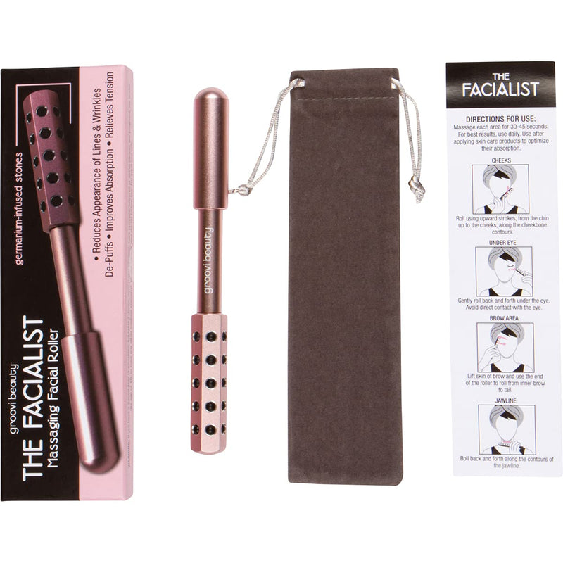 [Australia] - Facial Massage Roller by Groovi Beauty | Massaging stones uplift skin, promote lymphatic draining, reduces fine lines & wrinkles, de-puffs the skin & reduces facial muscle tension | No batteries 