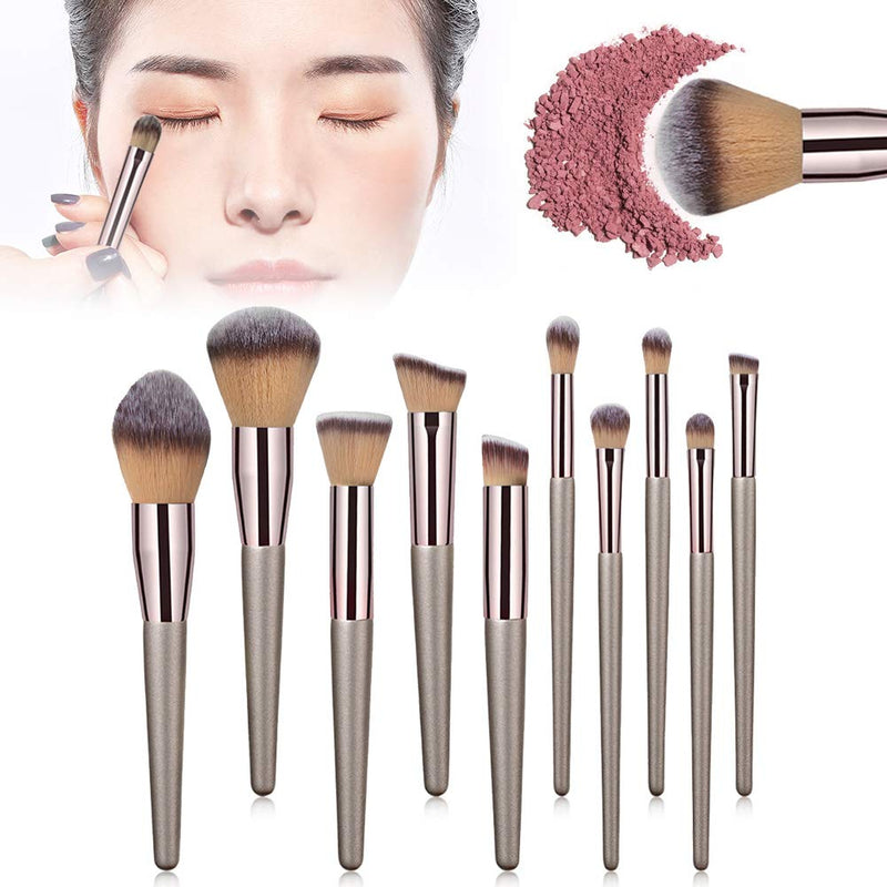 [Australia] - Makeup Brush Set, 10Pcs Champagne Gold Makeup Brushes Set Foundation Eyeshadow Eyebrow Blush Brush Beauty Tools Soft Bristle Foundation Eyeshadow Blending Blusher Buffer Concealer Brush Christmas present 