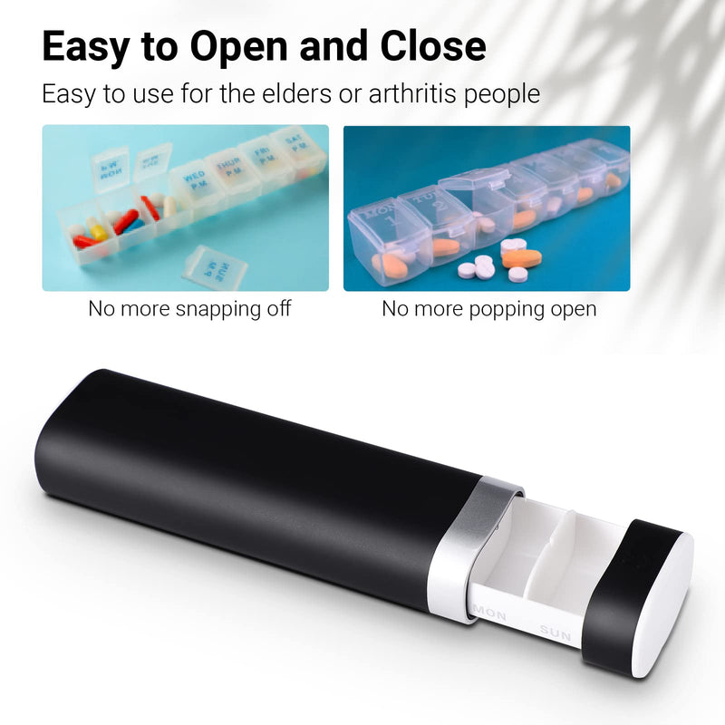 [Australia] - Pill Box 7 Day, Betife Daily Pill Organiser, Weekly Travel Tablet Organiser, Cute Pill Holder to Hold Vitamins, Medicines, Pills, Supplements (Black) Black 