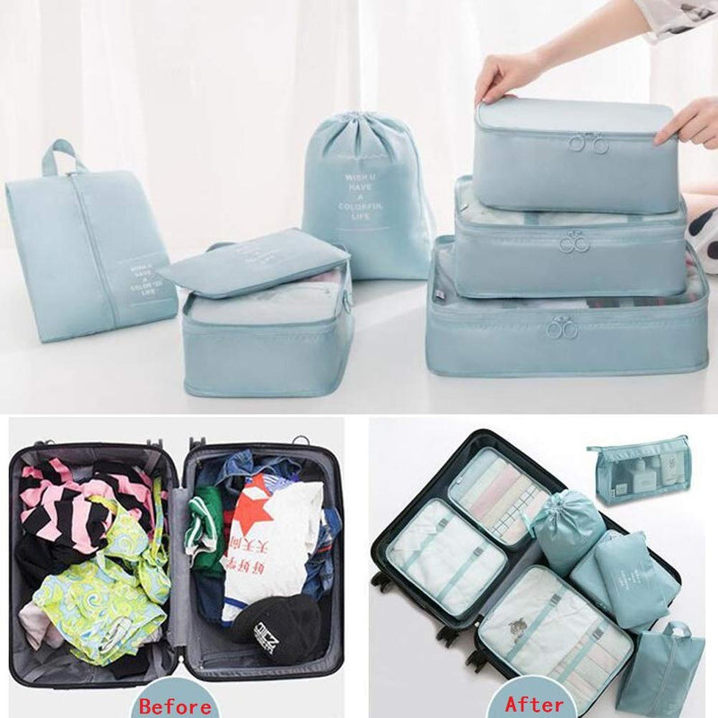 [Australia] - Travel Packing Cubes, Toifucos Multifunction 8pcs/Set Travel Cubes Luggage Organiser Waterproof Travel Compression Suitcase Bag Travel Essential Bag, Blue 