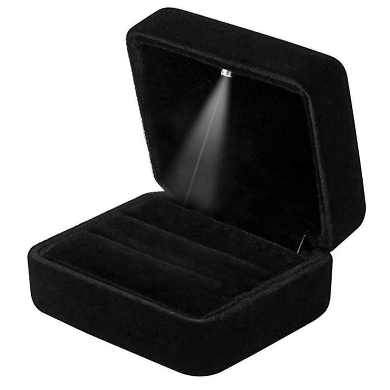 [Australia] - GBYAN Velvet Ring Box with LED Light Jewelry Display Gift Box for Proposal,Engagement, Wedding 2 ring holder black 