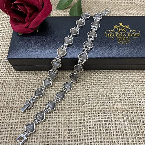 [Australia] - Helena Rose Ladies Magnetic Bracelet for Women - Steel Grey Black Heart Design - Valentines Day Jewellery - Fits Wrists up to 18cm Adjustable - with Jewellery Gift Box 