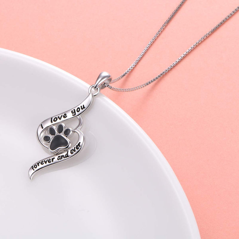 [Australia] - Sterling Silver Forever Love Animal Heart Pendant Necklace for Women Girlfriend Daughter Graduation Gift, 18 Inches I love you forever and ever paw 