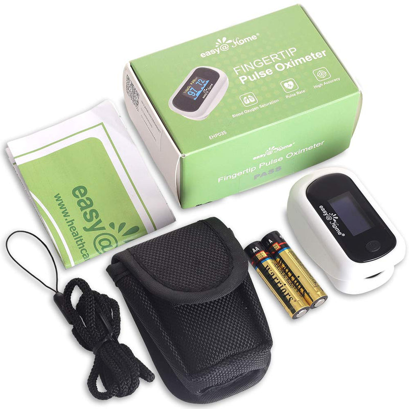 [Australia] - Easy@Home Fingertip Pulse Oximeter SpO2 Blood Oxygen Saturation Meter and Heart Rate Monitor, Rotatable OLED Display with Batteries Included, Portable Lanyard and Carrying Package-EHP035 