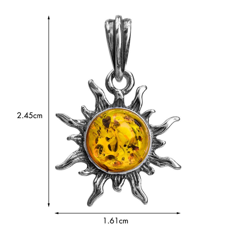 [Australia] - Amber Sterling Silver Flaming Sun Pendant Necklace Chain 18" 