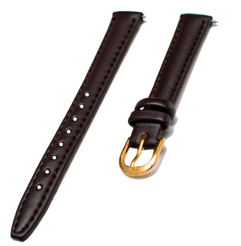 [Australia] - Voguestrap TX48412BRN Comfort Strap 12mm Women's Dark Brown Padded Stitched Calfskin Leather Watchband 