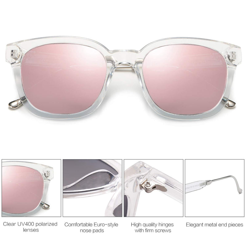[Australia] - SOJOS Classic Square Polarized Sunglasses Unisex UV400 Mirrored Glasses SJ2050 C6 Transparent Frame/Pink Mirrored Lens Multicoloured 
