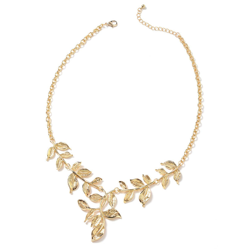 [Australia] - Shop LC Delivering Joy ION Plated Yellow Rose Gold Stainless Steel Leaf Earrings Necklace for Women Fashion Costume Jewelry Set 22" Yellow Gold 