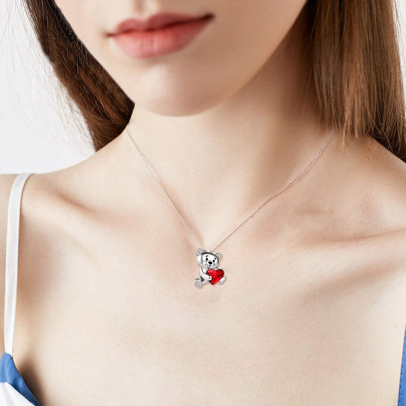 [Australia] - ONEFINITY Monkey Bear Necklace 925 Sterling Silver Monkey Bear Necklace Cute Animal Pendant Jewelry for Women Girls heart Bear 