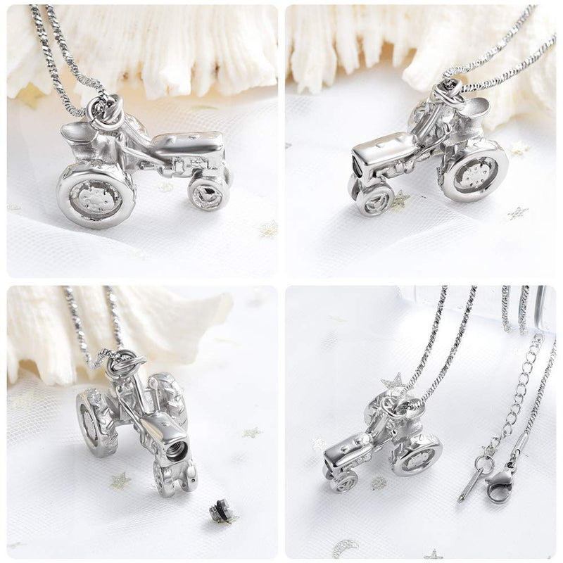 [Australia] - Yinplsmemory Cremation Jewelry Urn Necklace for Ashes for Dad Stainless Steel Tractor Charm Urn Locket Ashes Keepsake Memorial Jewelry for Men Silver 