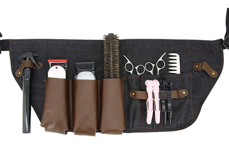 [Australia] - Hair Stylist Tool Belt, Salon Hairdresser Barber Hair Tool Belt Bag-Denim Fabricas and Real Leather 