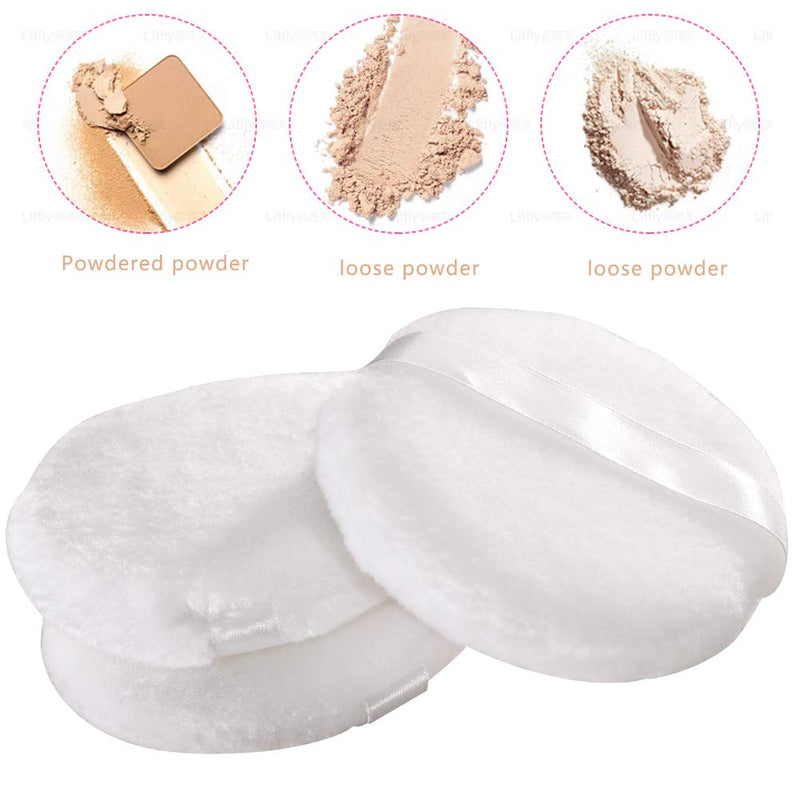 [Australia] - 5 PCS Large Powder Puff, 4.13 Inch Velour Body Powder Puff Round Fluffy Powder Puffs Ultra Soft Body Puff Washable for Loose Body Powder Face Powder Baby Powder Makeup with Ribbon and Case 