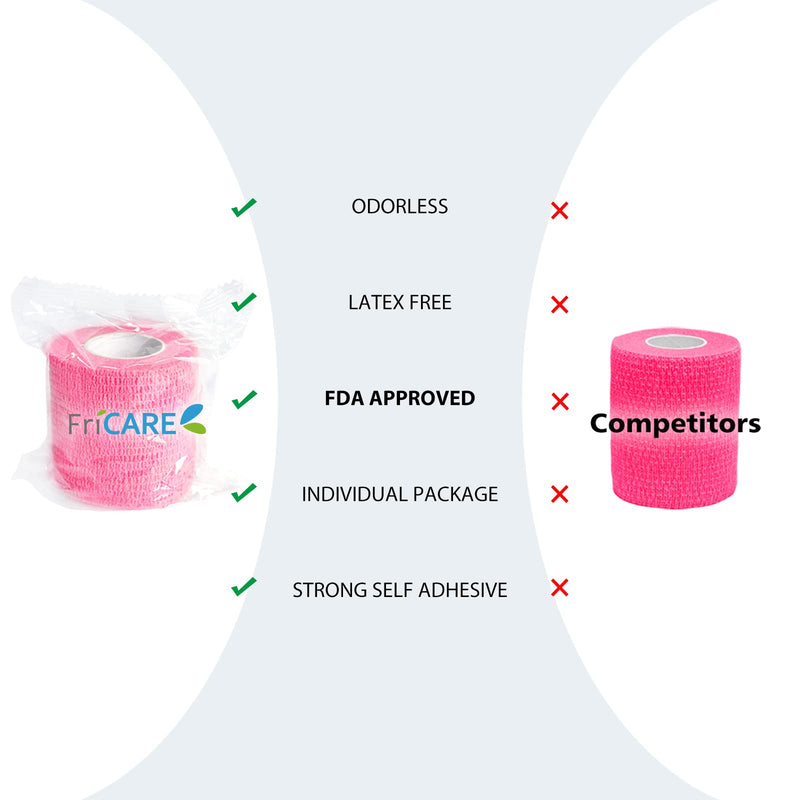 [Australia] - FriCARE Nonwoven Self-Adhesive Bandage, Self-Adherent Cohesive First Aid Medical Wrap, Elastic Athletic/Vet Tape for Wrist 2 Inches Wide 2 Inch x 5 Yards Pink 